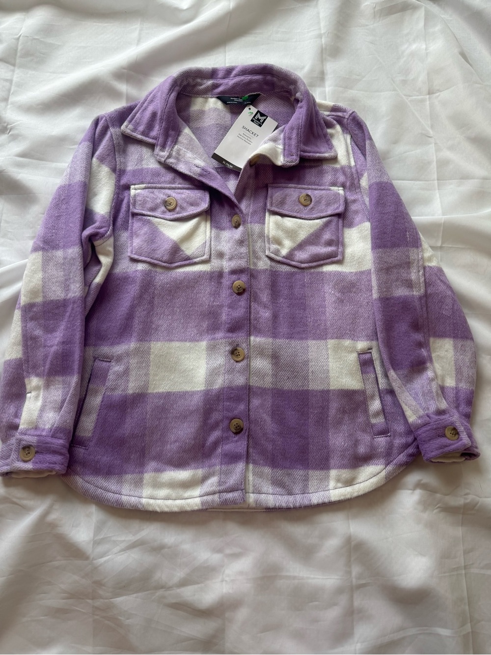 Kids Purple Plaid Button-Up Shacket by Market & Spruce